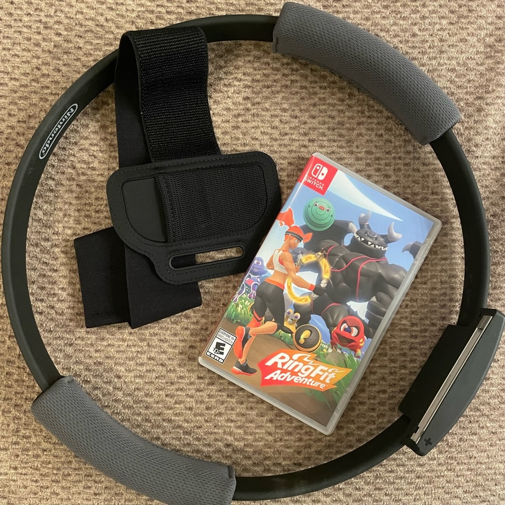 Ring Fit Adventure game with ring-con and leg strap